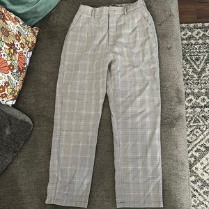 Brown & grey plaid straight pants